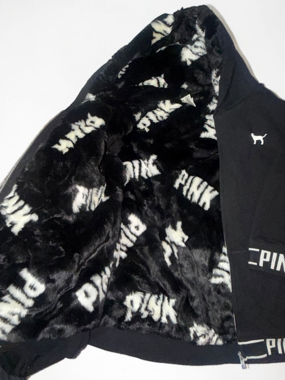 Victoria’s Secret PINK Sherpa Lined Zip Jacket Size Large Black - Picture 6 of 6